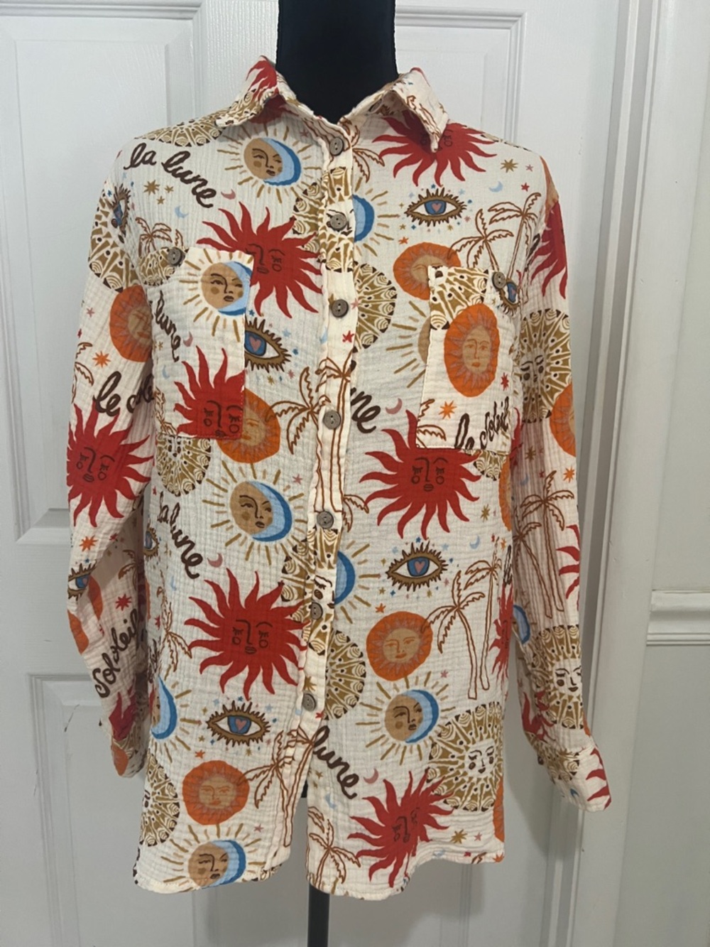 ivy jane Size Medium Celestial Sunny Camp Festival Cotton long sleeve Shirt